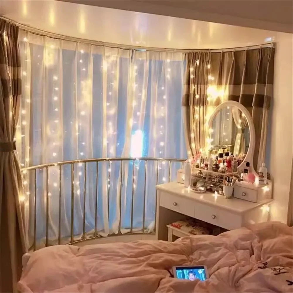 USB Curtain String Lights 8 Modes Fairy Light Christmas Halloween Garland Holiday Led Light Wedding Party Home Bedroom Decor